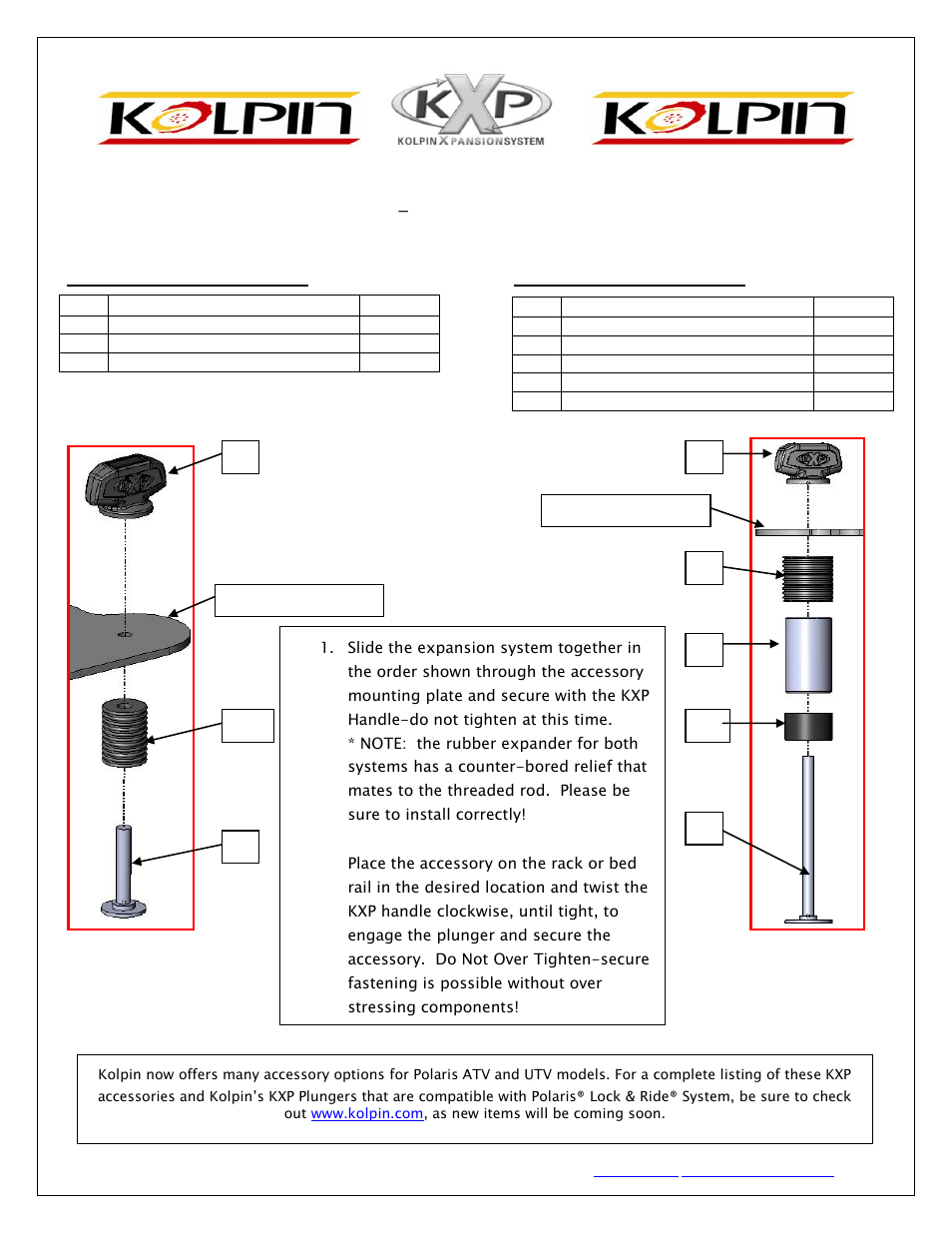 Kolpin 98500_98510 – KXP Expansion Plungers User Manual | 1 page