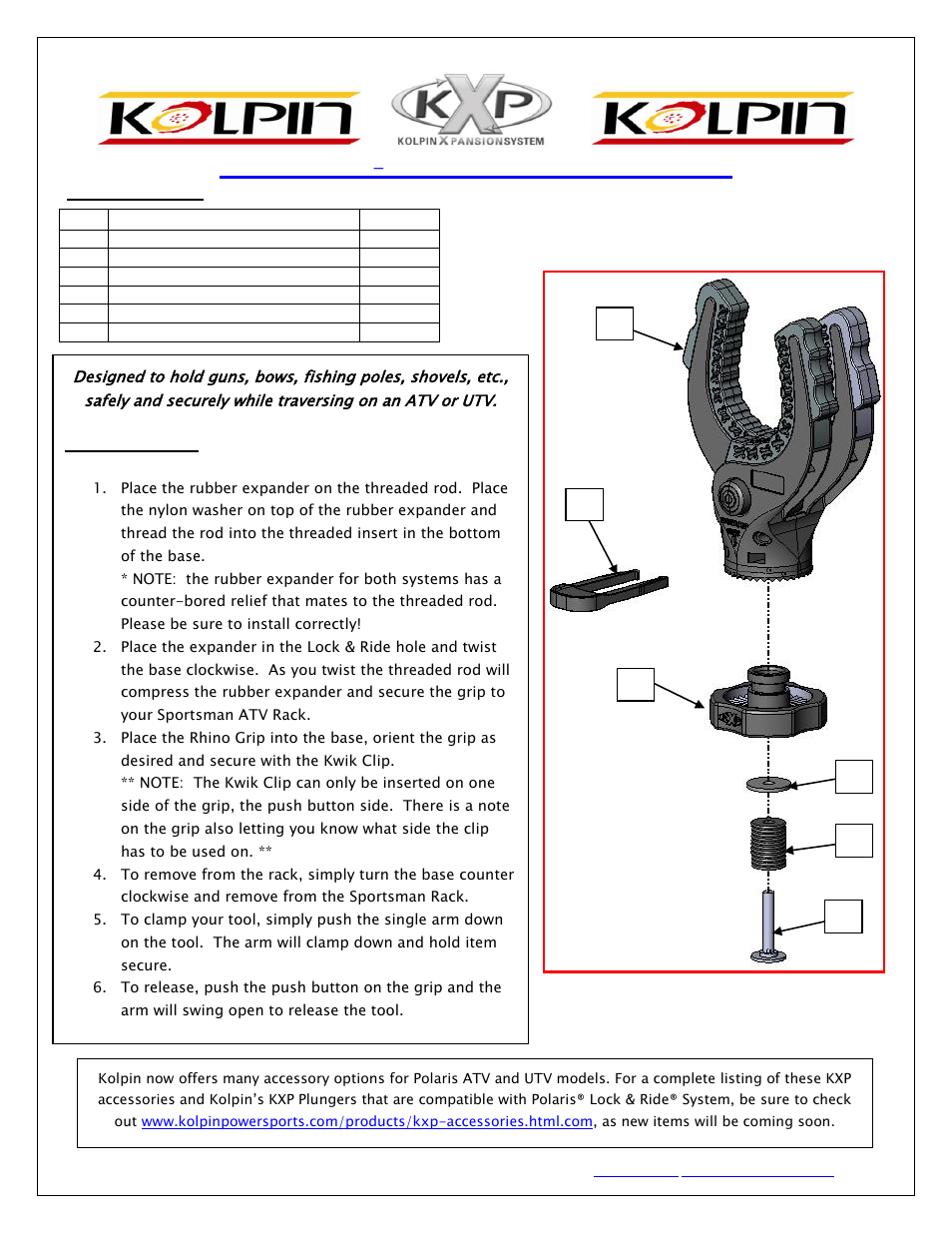 Kolpin 21541_21542 – KXP Ratcheting Rhino Grip User Manual | 2 pages