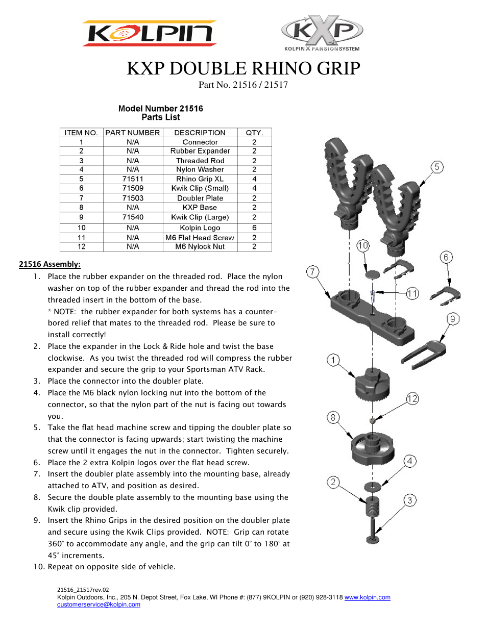 Kolpin 21516_21517 – KXP DOUBLE RHINO GRIP User Manual | 2 pages