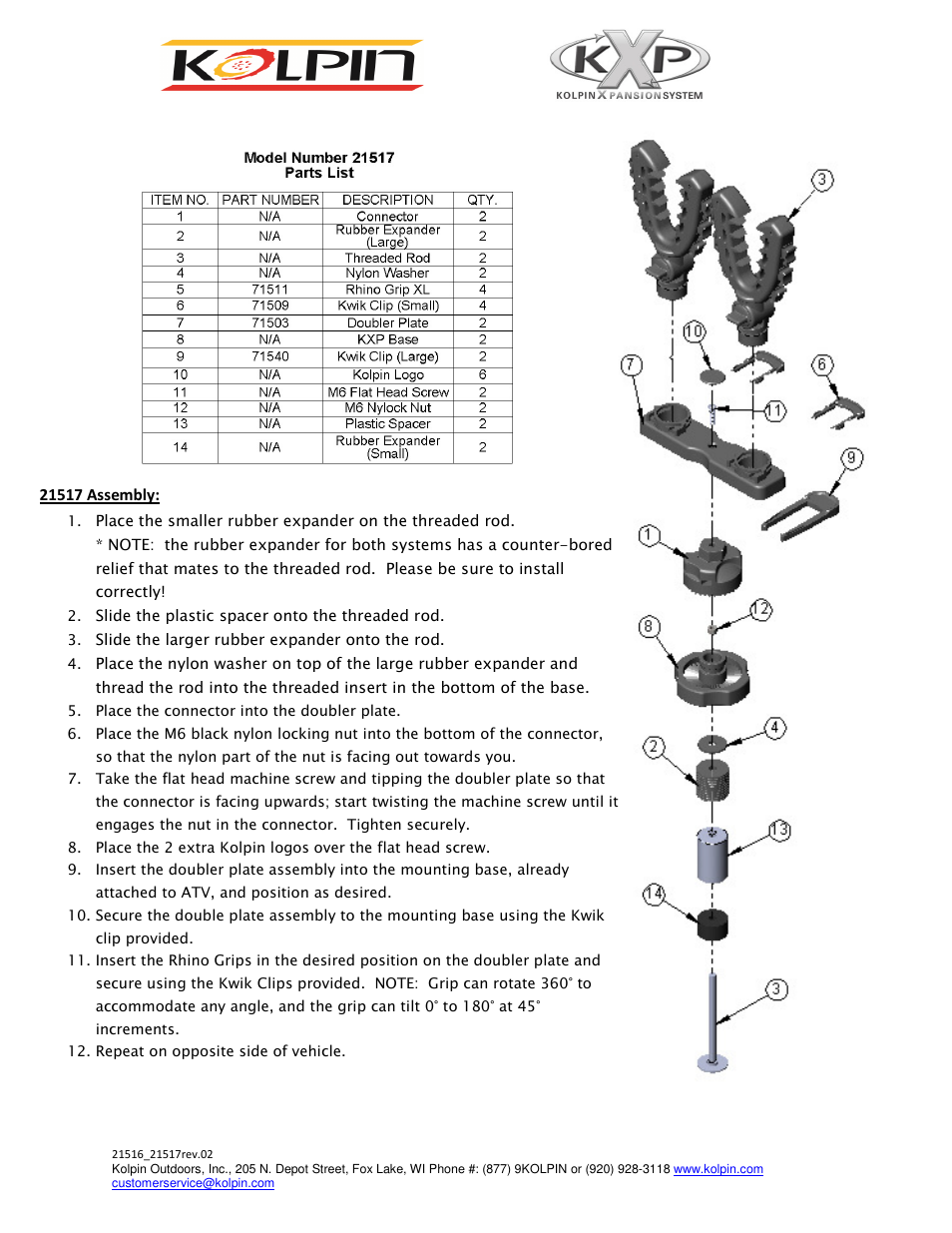 Kolpin 21516_21517 – KXP DOUBLE RHINO GRIP User Manual | Page 2 / 2