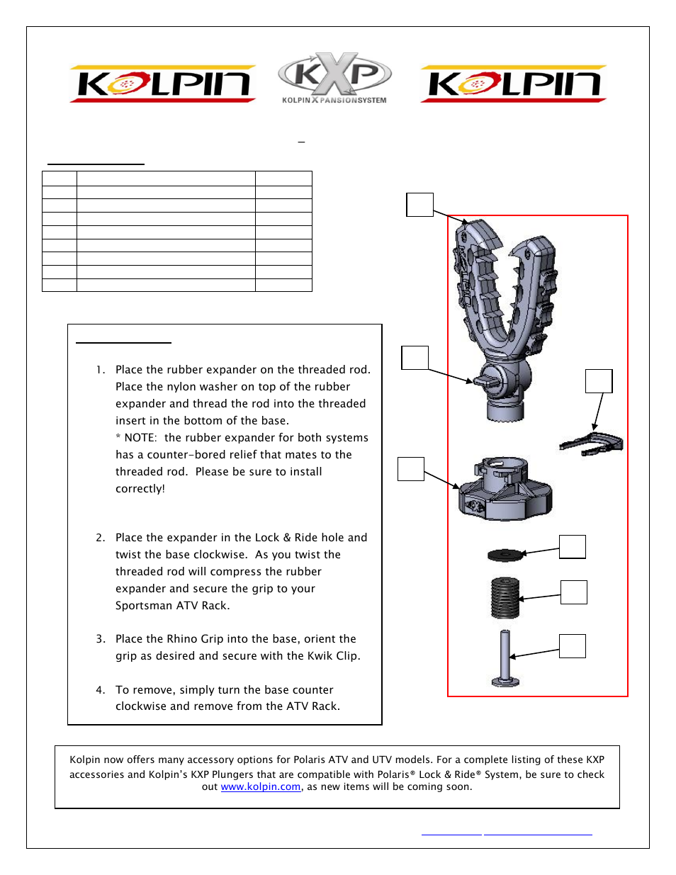 Kolpin 21511_21512 – KXP Rhino Grip XL User Manual | 2 pages