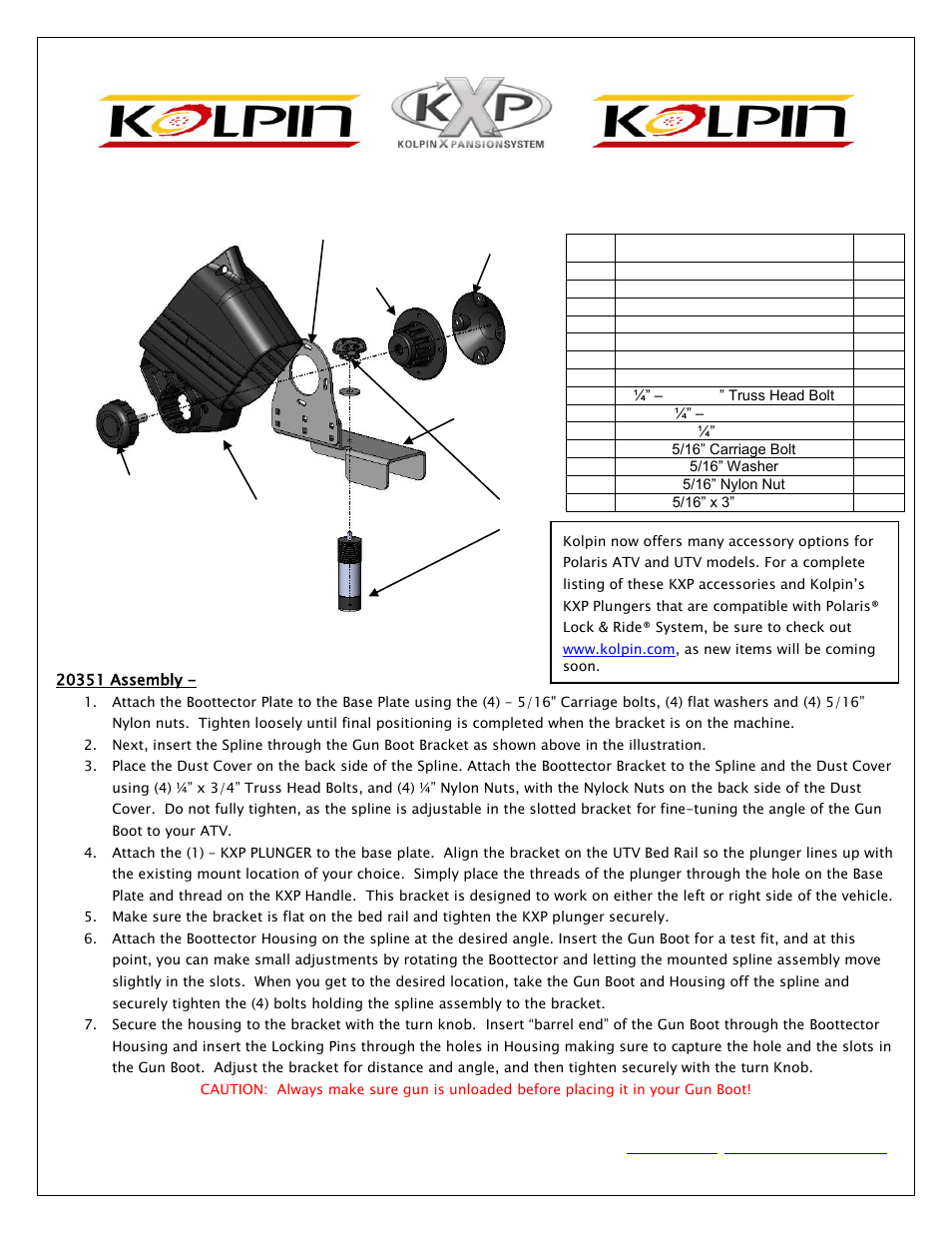 Kolpin 20351 - KXP UTV Boottector Bracket User Manual | 1 page
