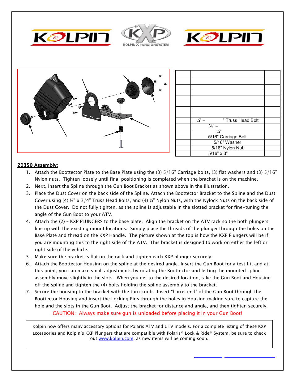 Kolpin 20350 - KXP Boottector Bracket User Manual | 1 page