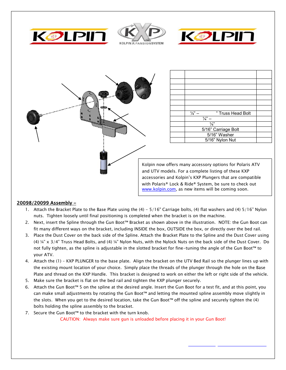 Kolpin 20098KXP - KXP Gun Boot 5 Bracket User Manual | 1 page