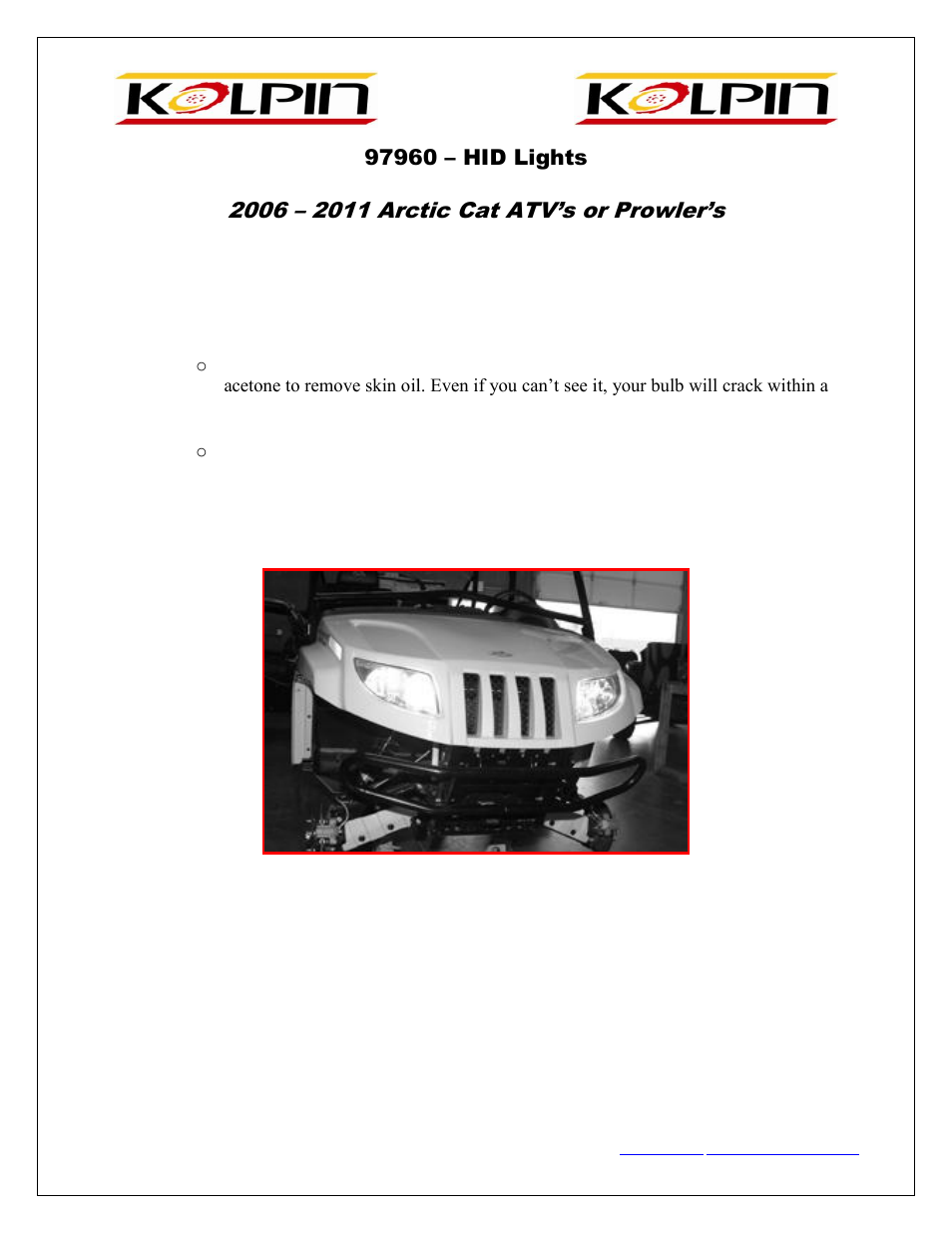 Kolpin 97960 – HID Lights User Manual | 2 pages