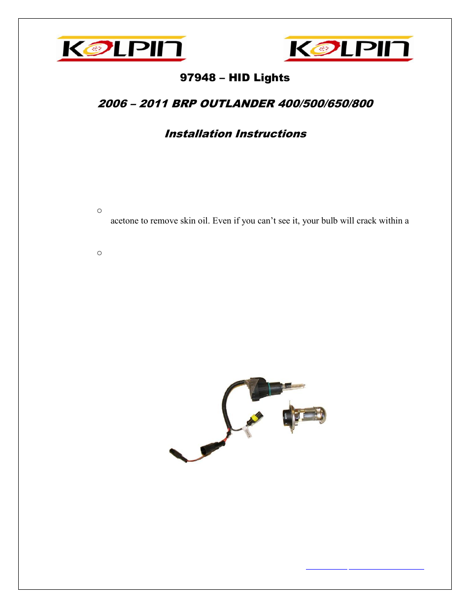 Kolpin 97948 – HID Lights User Manual | 2 pages