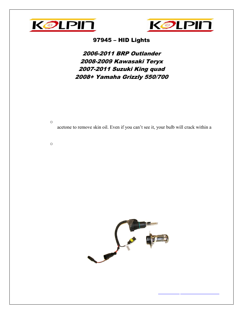 Kolpin 97945 – HID Lights User Manual | 2 pages