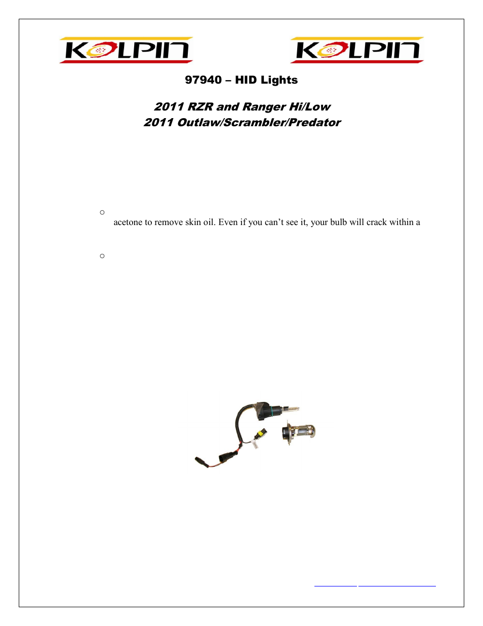 Kolpin 97940 – HID Lights User Manual | 2 pages