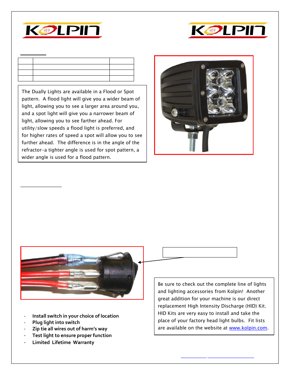 Kolpin 97911 – Dually Lights User Manual | 1 page