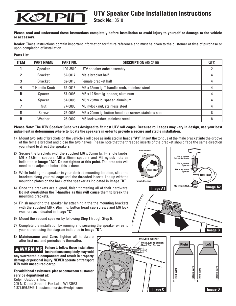 Kolpin 3510 – UTV Speaker Cube User Manual | 1 page