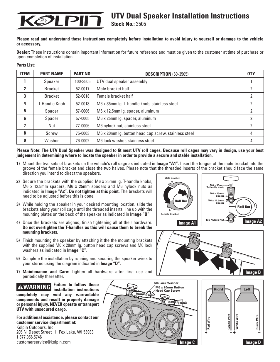 Kolpin 3505 – UTV Dual Speaker User Manual | 1 page