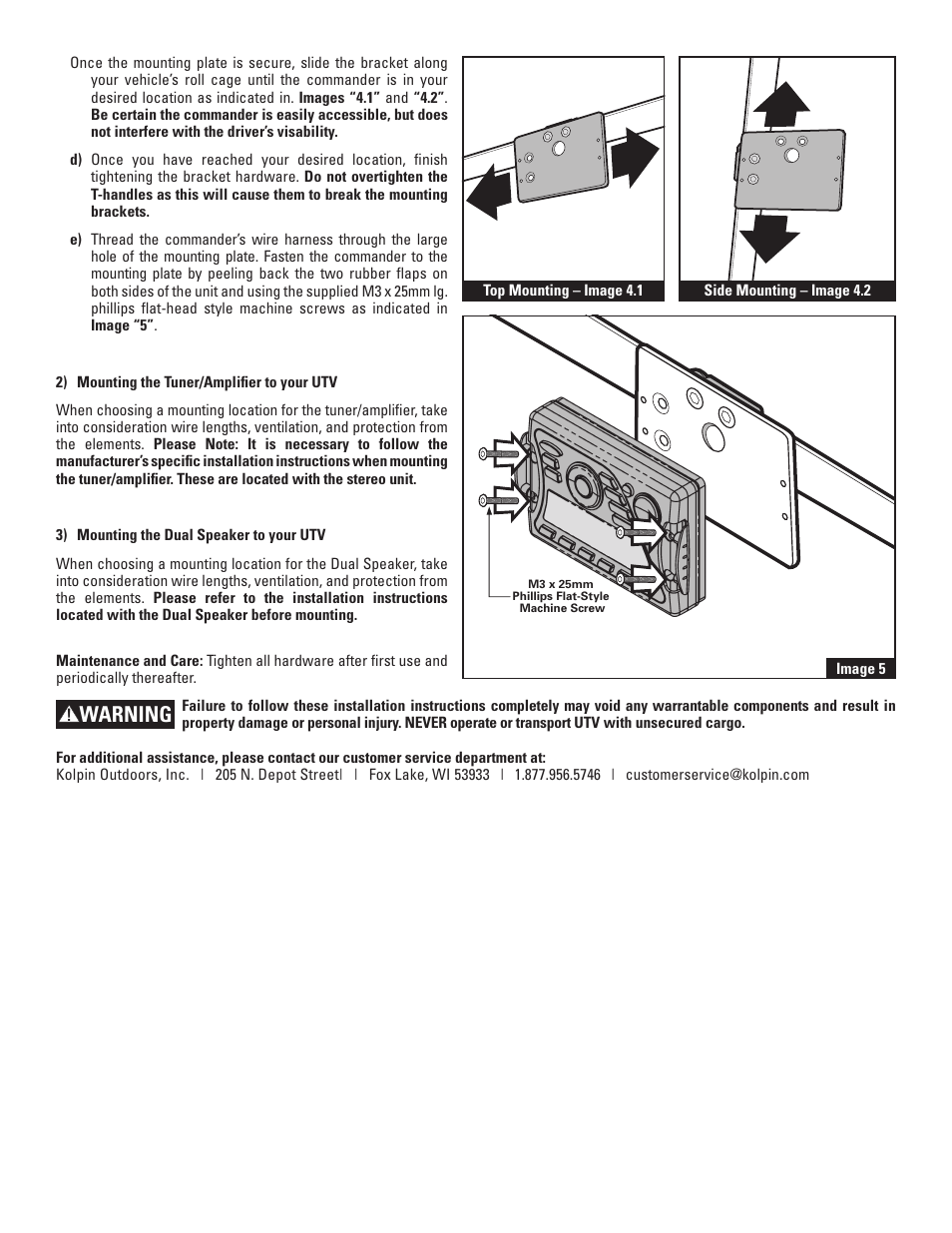 Warning | Kolpin 3500 – Universal UTV Stereo with Dual Speaker User Manual | Page 2 / 2