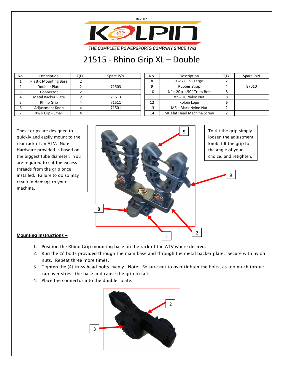 Kolpin 21515 - Rhino Grip XL – Double User Manual | 2 pages