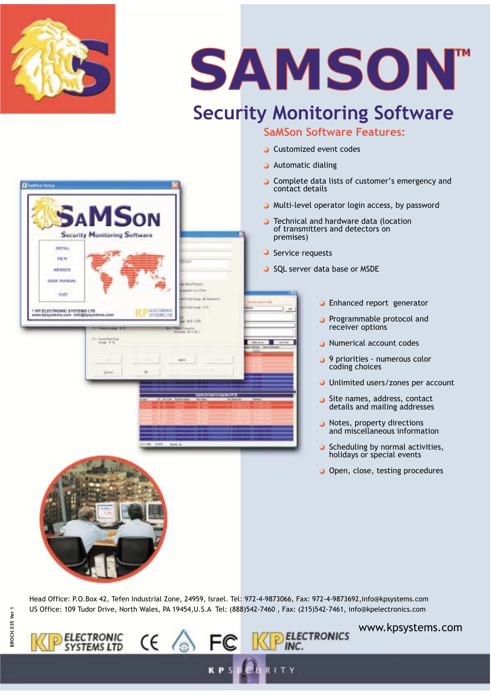 Samson, Security monitoring software | KP Electronic Systems SAMSON User Manual | Page 2 / 2