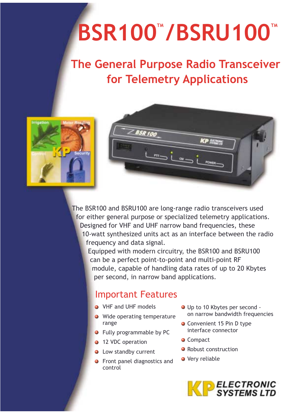 KP Electronic Systems BSRU100 User Manual | 2 pages