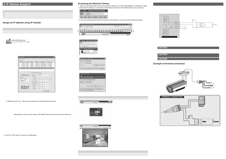 Ip address assignnt, Terminal block connectors | KT&C KNC-Ni700HD User Manual | Page 2 / 2