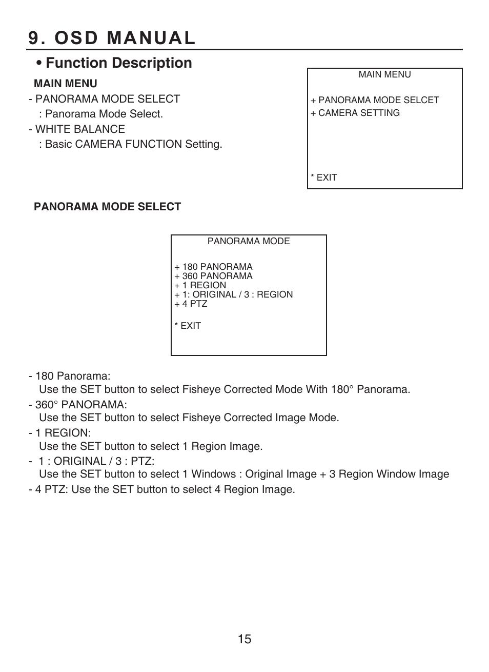 Osd manual, Function description | KT&C KPC-HDV120F User Manual | Page 15 / 23