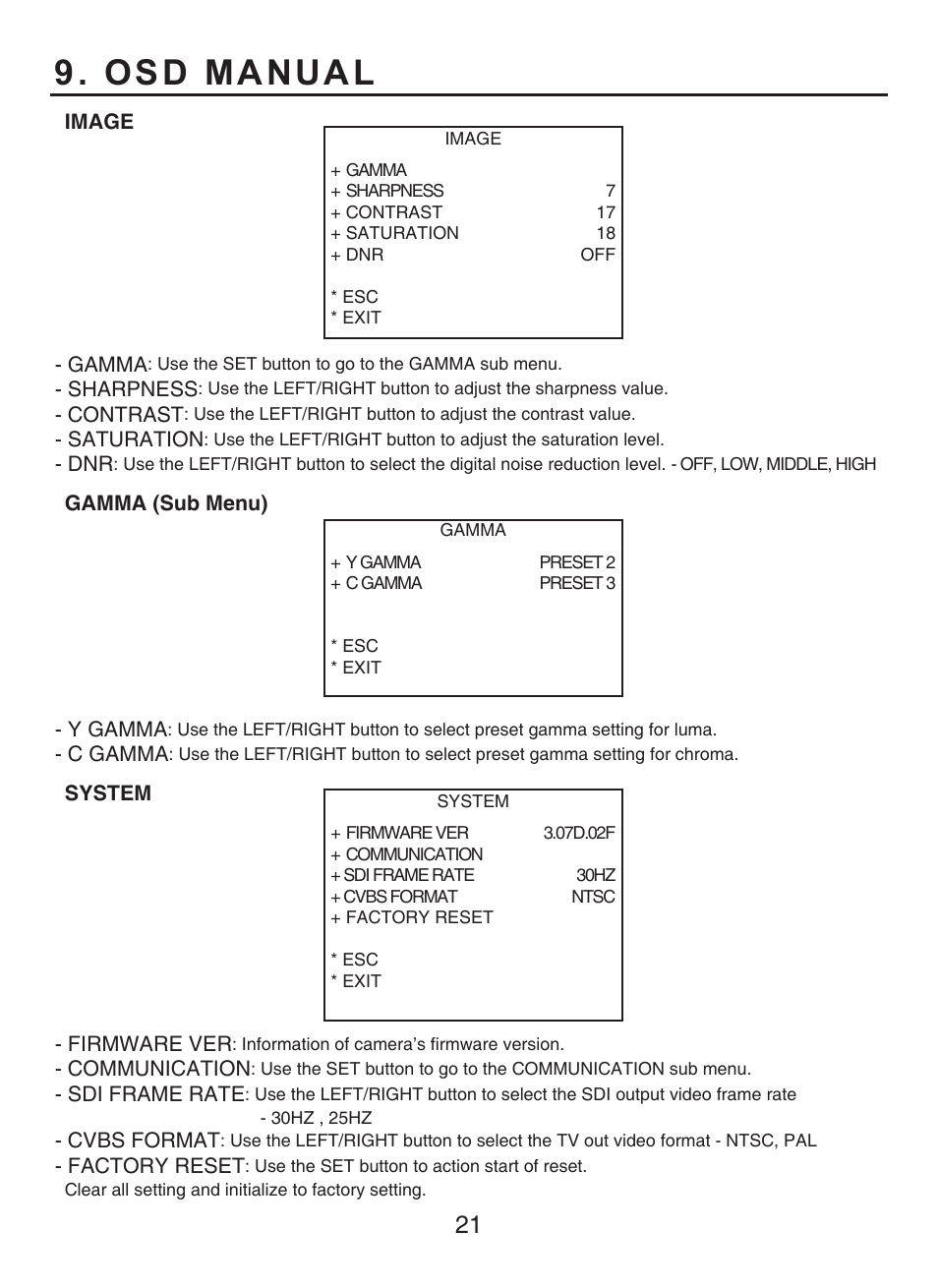 Osd manual | KT&C KPC-HDV120F User Manual | Page 21 / 23