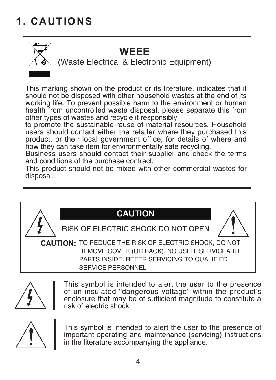 Cautions, Weee | KT&C KPC-HDV120F User Manual | Page 4 / 23