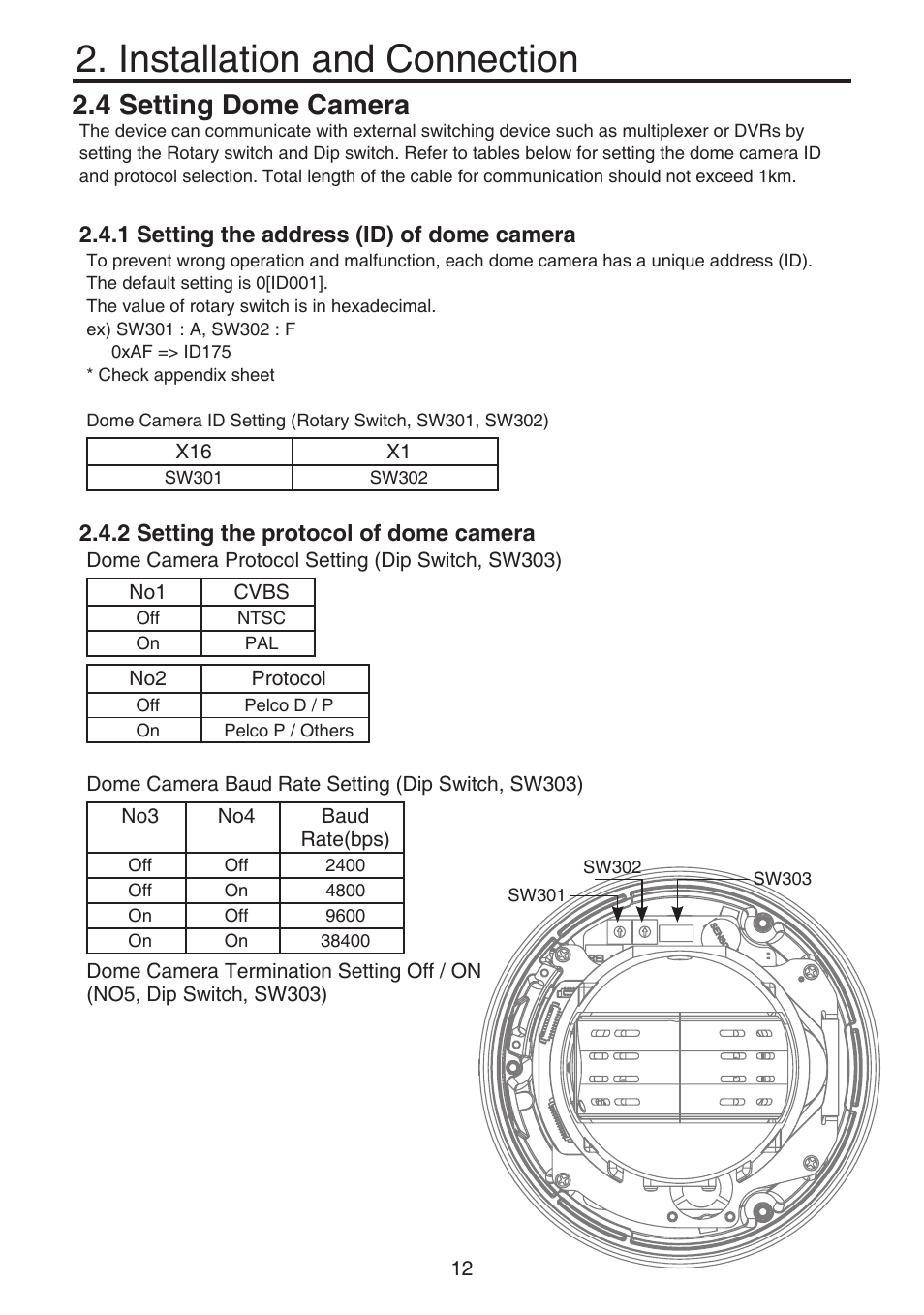 Installation and connection, 4 setting dome camera | KT&C KPT-SPDN120HD User Manual | Page 12 / 36