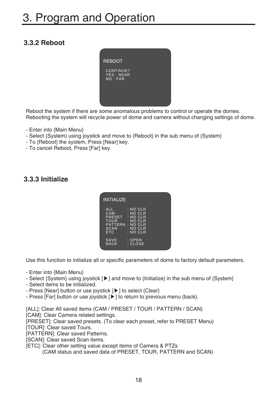 Program and operation, 2 reboot, 3 initialize | KT&C KPT-SPDN120HD User Manual | Page 18 / 36