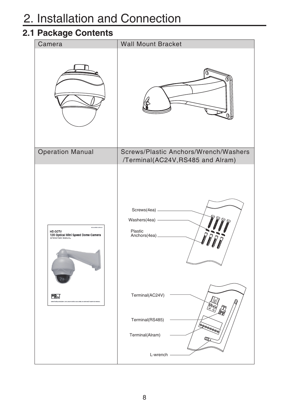 Installation and connection, 1 package contents | KT&C KPT-SPDN120HD User Manual | Page 8 / 36