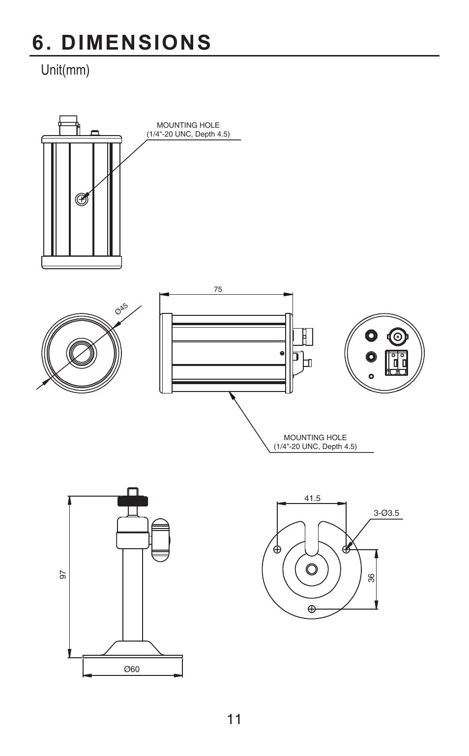 Dimensions, Unit(mm) 11 | KT&C KPC-HDB450M User Manual | Page 11 / 21
