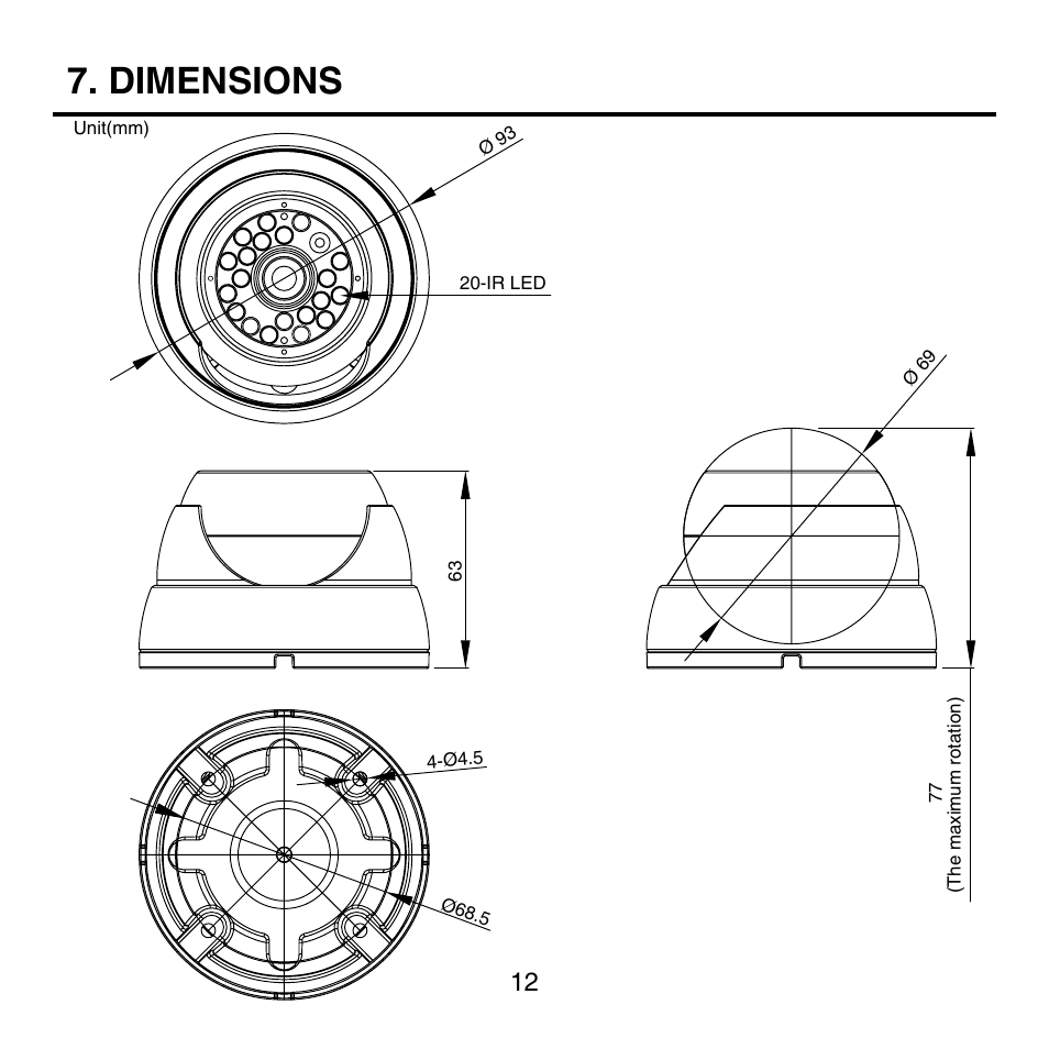 Dimensions | KT&C KPC-HNV522MB User Manual | Page 12 / 18