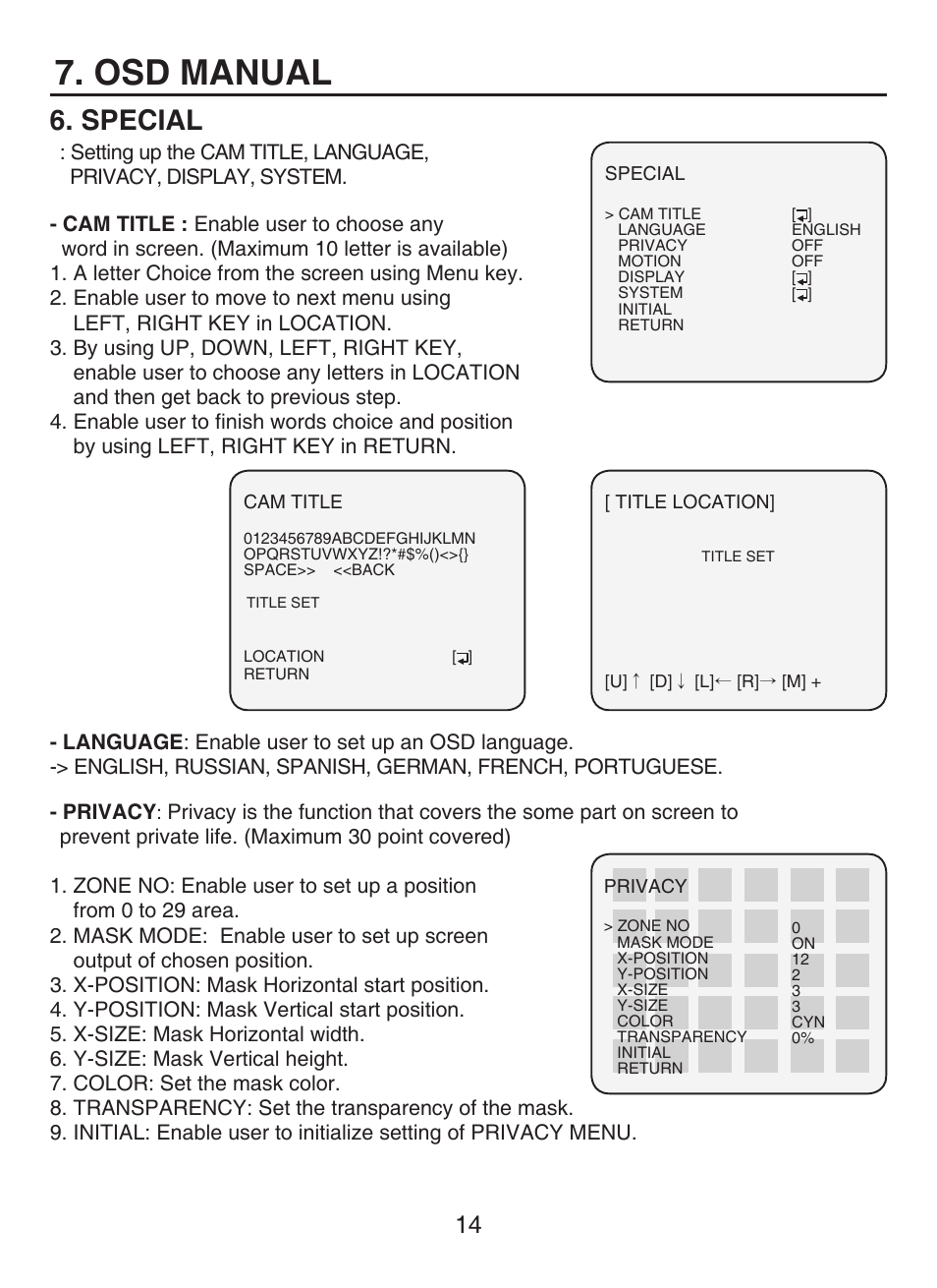 Osd manual, Special | KT&C KPC-HDN300M User Manual | Page 14 / 15