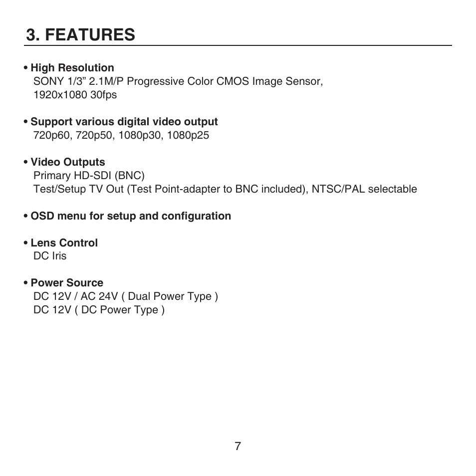 Features | KT&C KPC-HDX222M User Manual | Page 7 / 22