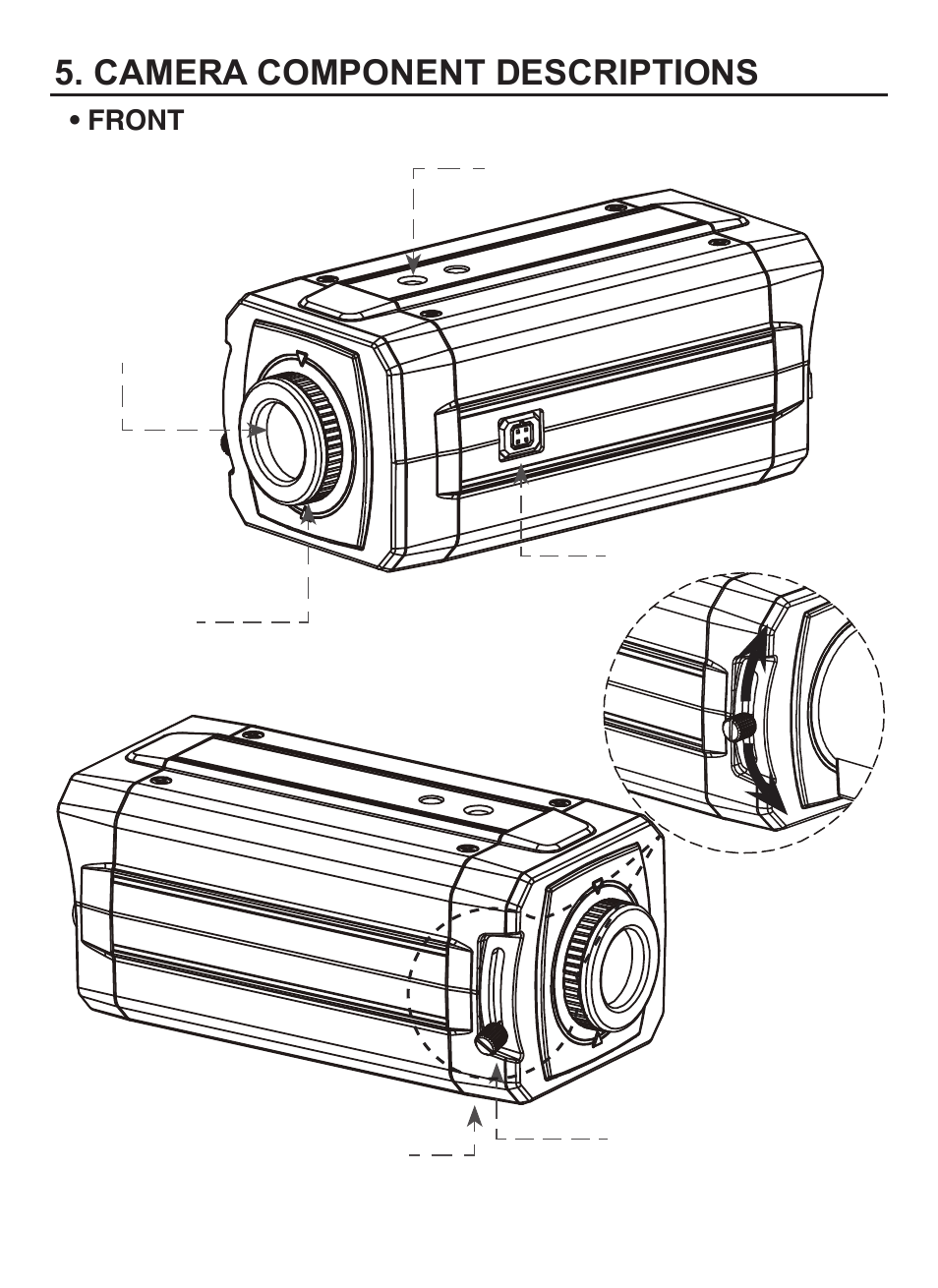 Camera component descriptions, Front | KT&C KPC-HDX210M User Manual | Page 9 / 32