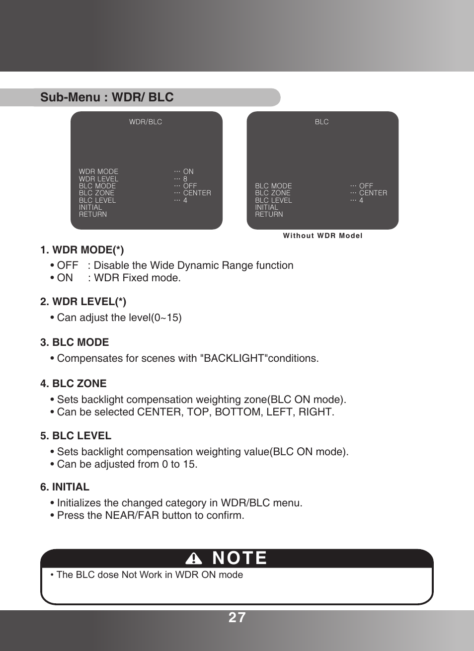 Sub-menu : wdr/ blc | KT&C KPC-ZA360WN User Manual | Page 26 / 40