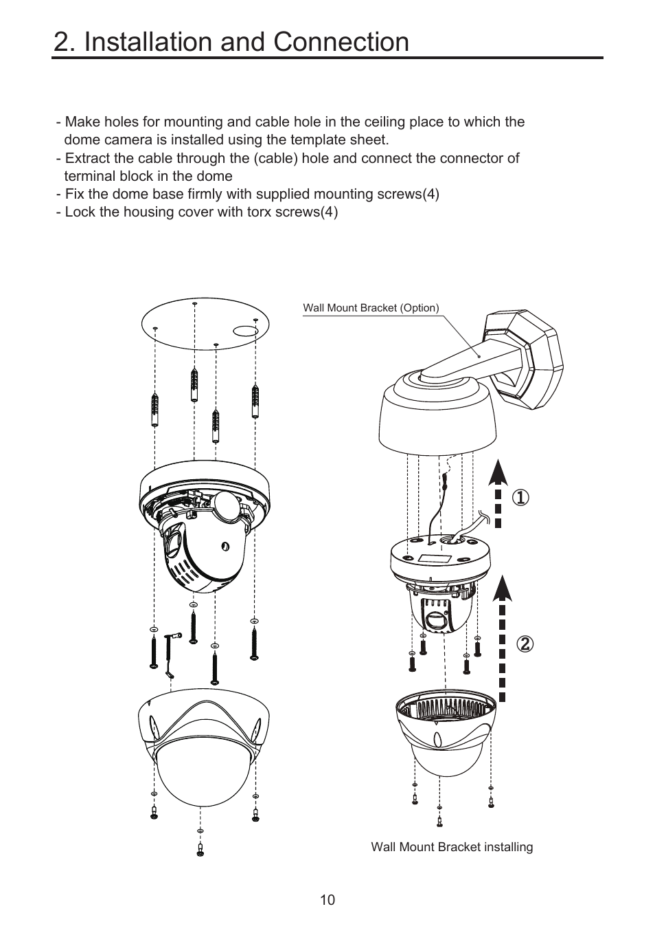 Installation and connection, 2 base installation, 3 wall mount bracket(option) | KT&C KPT-SPDN300NUCH User Manual | Page 10 / 36