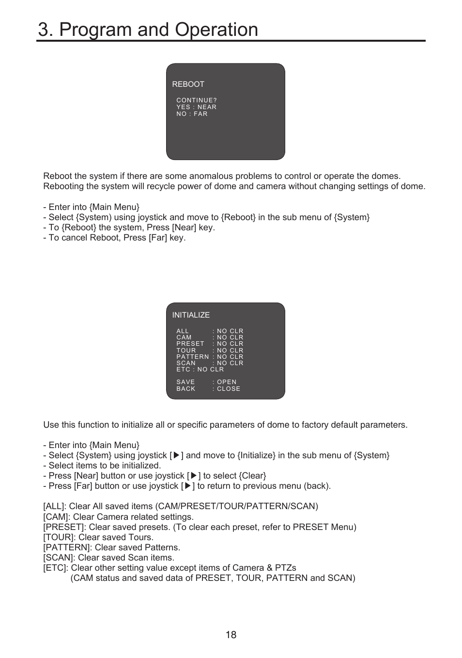 Program and operation, 2 reboot, 3 initialize | KT&C KPT-SPDN300NUCH User Manual | Page 18 / 36
