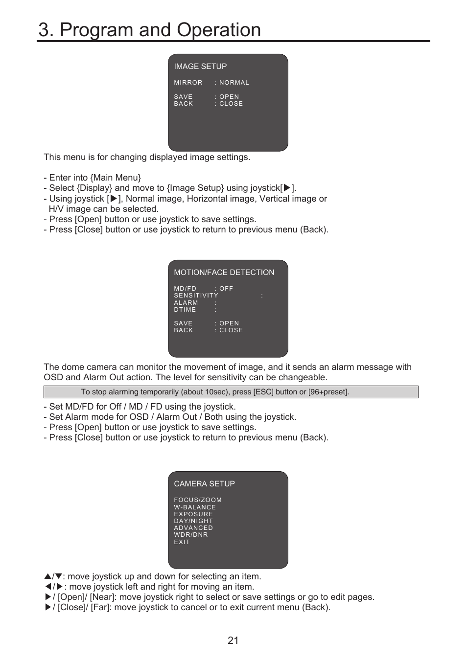 Program and operation, 5 camera setup menu, 4 image setup | 5 motion/face detection | KT&C KPT-SPDN300NUCH User Manual | Page 21 / 36