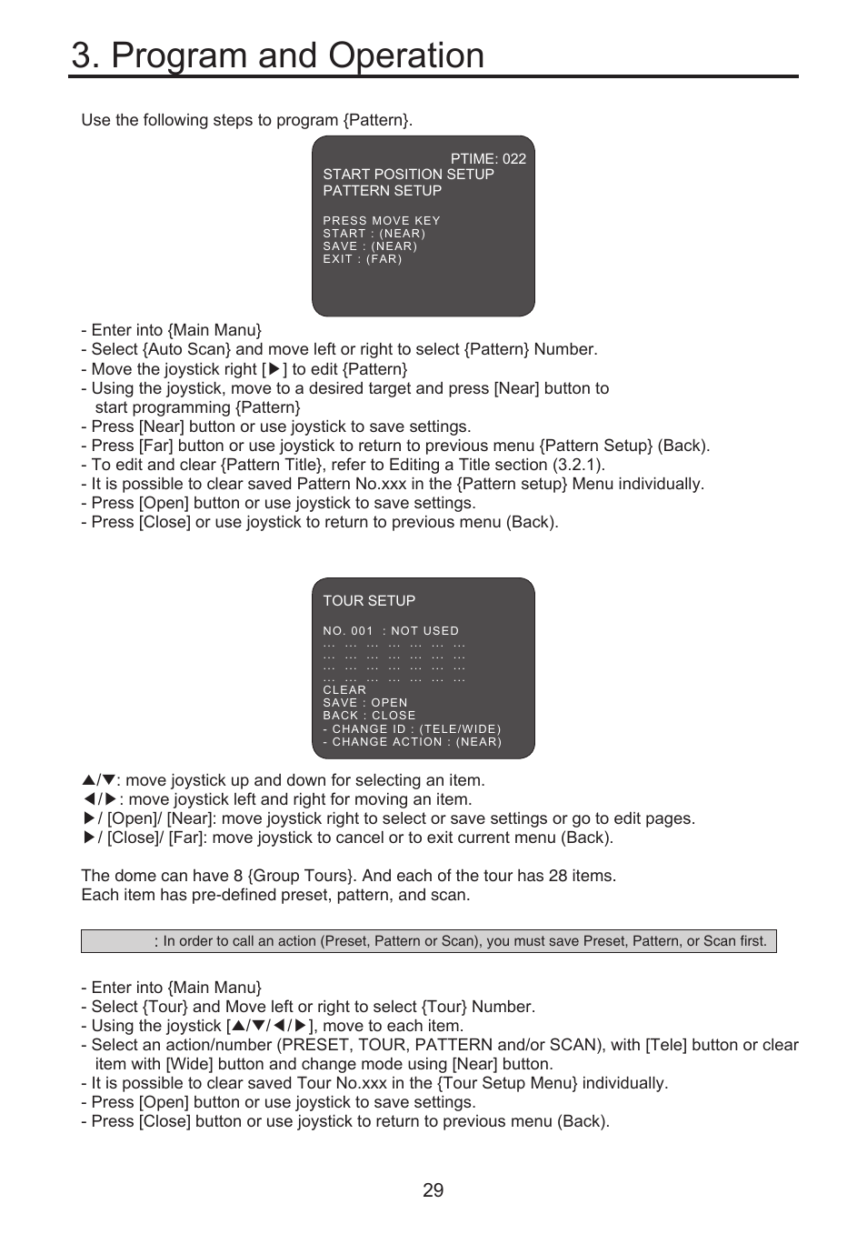 Program and operation, 9 tour menu | KT&C KPT-SPDN300NUCH User Manual | Page 29 / 36