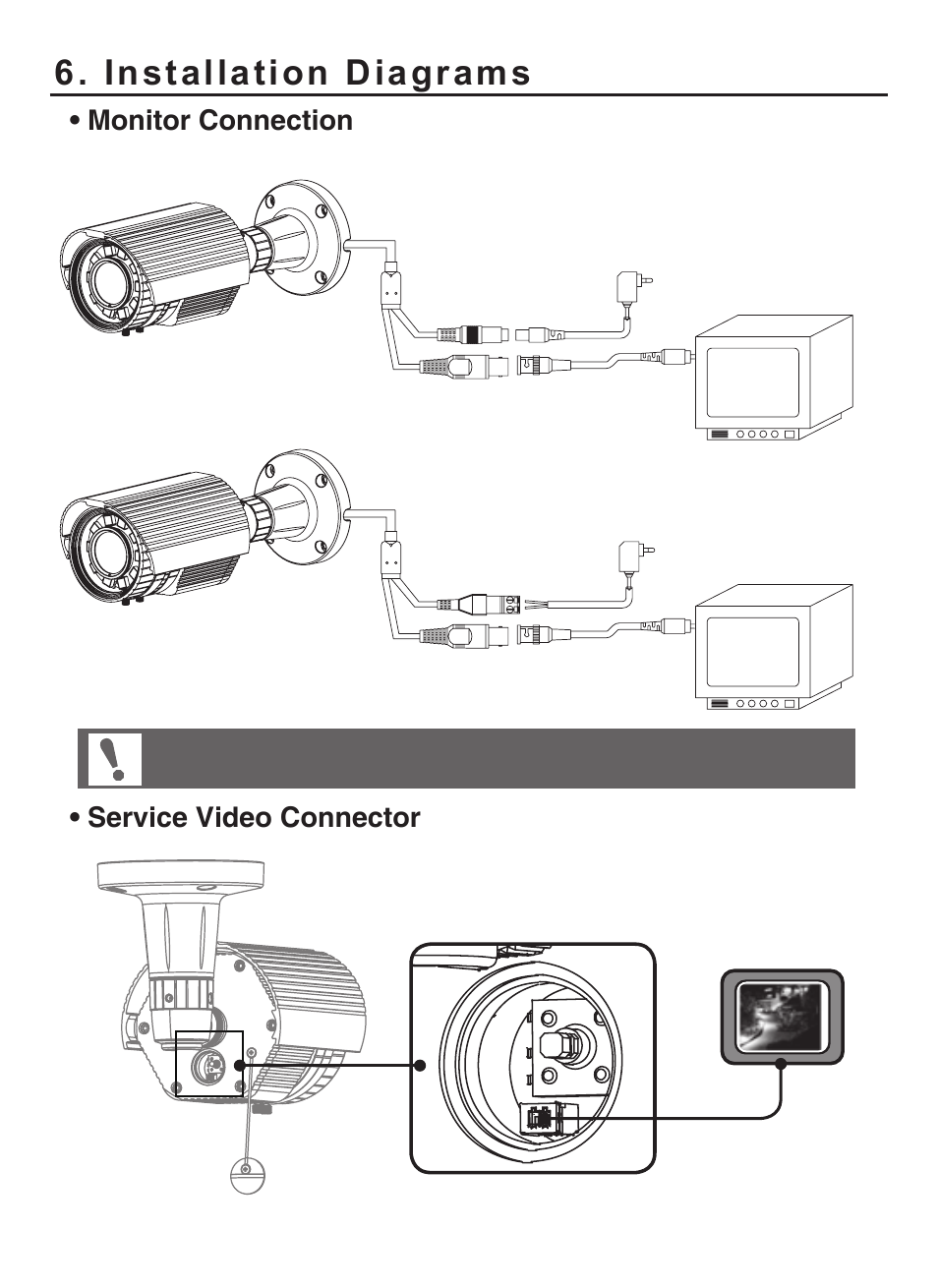 Installation diagrams, Monitor connection, Service video connector | KT&C KPC-LP751NU User Manual | Page 10 / 17