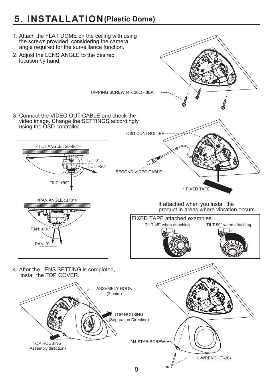 Installation, Plastic dome) | KT&C KPC-LV40NU User Manual | Page 9 / 16