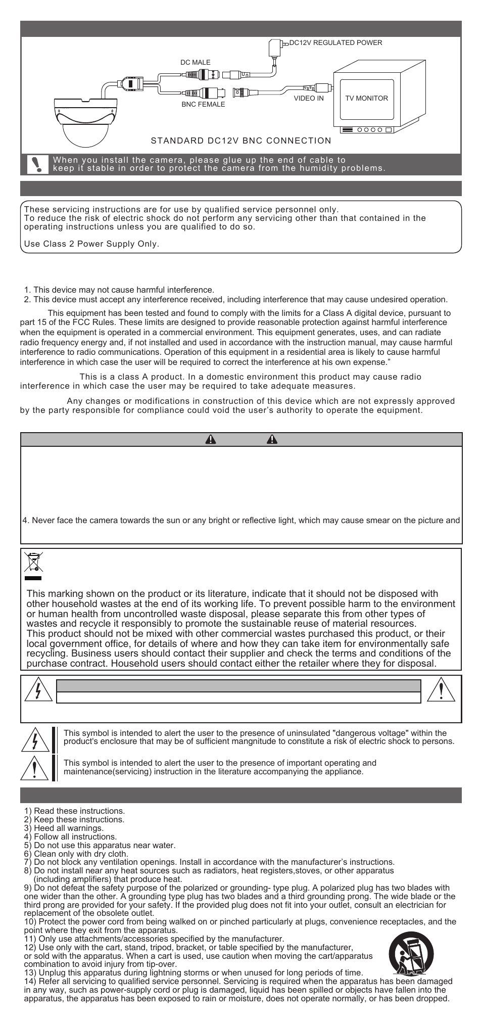 Warning, Caution, Connection | Caution important safety instruction, Correct disposal of this product | KT&C KPC-VD61NUB User Manual | Page 2 / 2