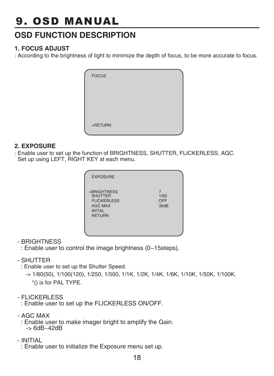 Osd manual, Osd function description | KT&C KPC-N701NU8 User Manual | Page 19 / 49