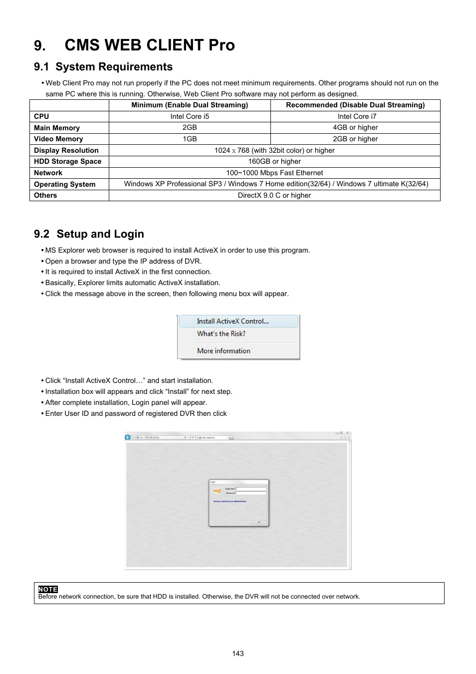 Cms web client pro, 1 system requirements, 2 setup and login | KT&C KVR-0412H User Manual | Page 143 / 219