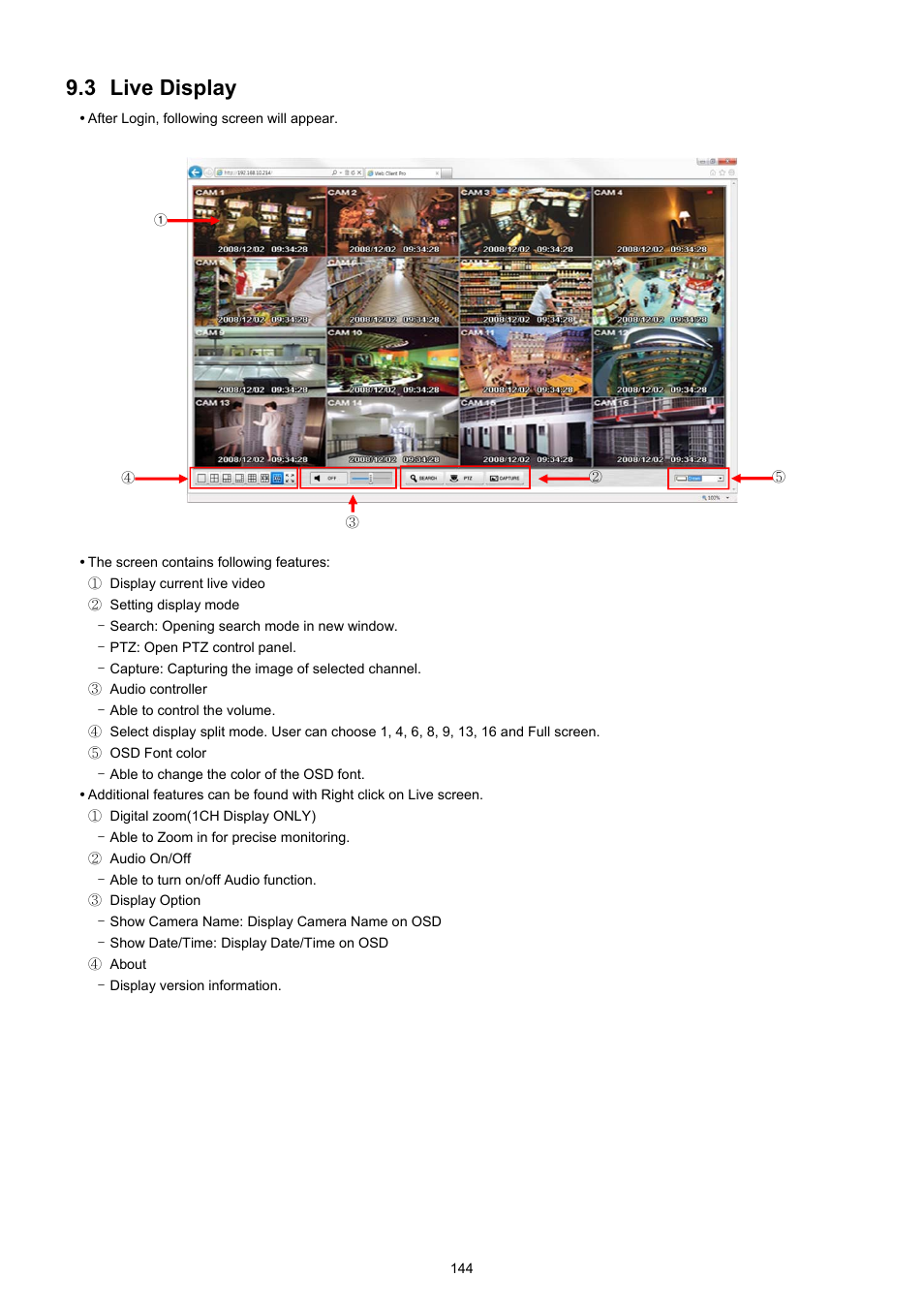 3 live display | KT&C KVR-0412H User Manual | Page 144 / 219
