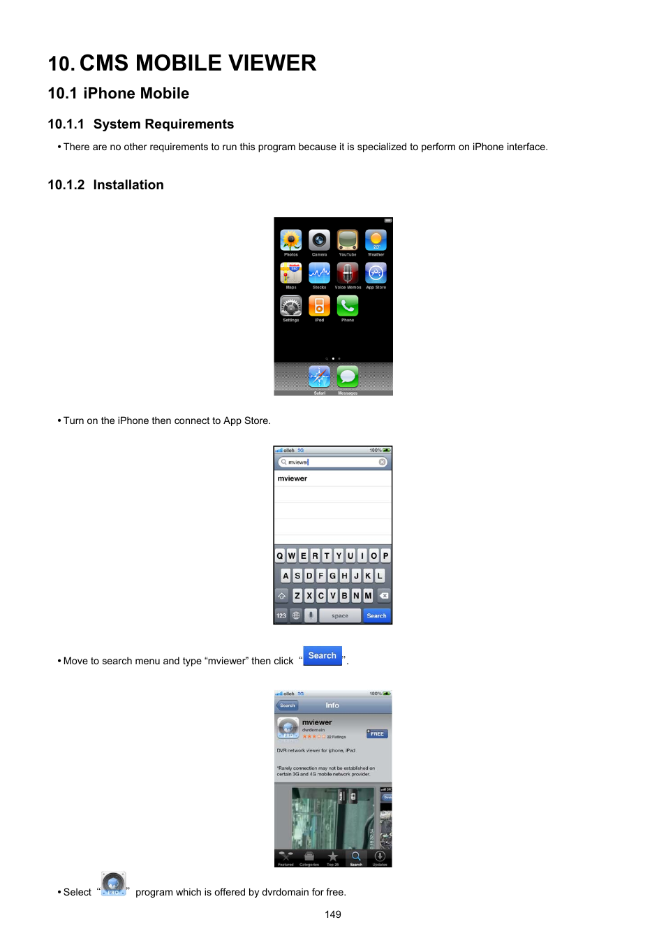 Cms mobile viewer, Iphone mobile | KT&C KVR-0412H User Manual | Page 149 / 219
