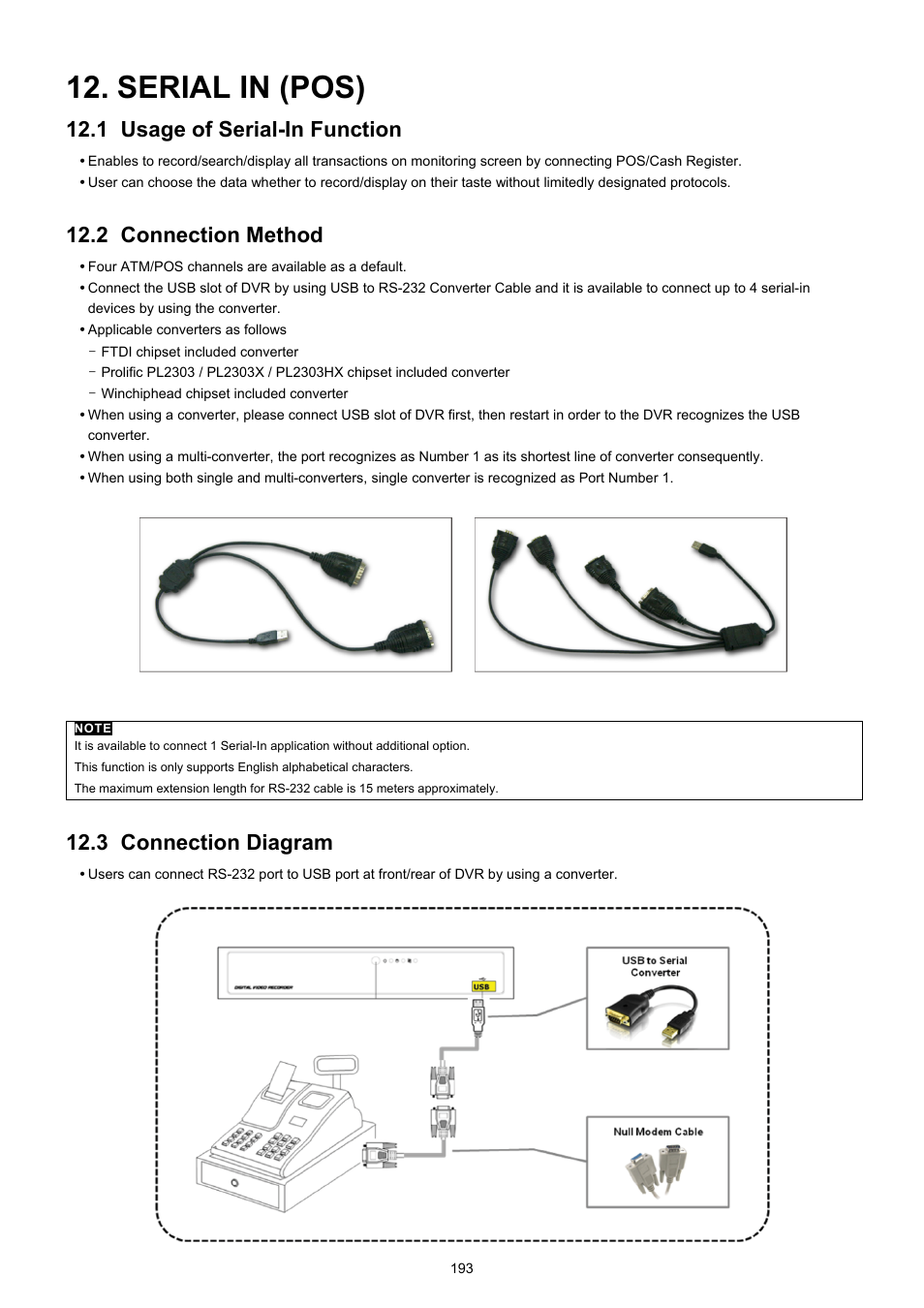 Serial in (pos), 1 usage of serial-in function, 2 connection method | 3 connection diagram | KT&C KVR-0412H User Manual | Page 193 / 219