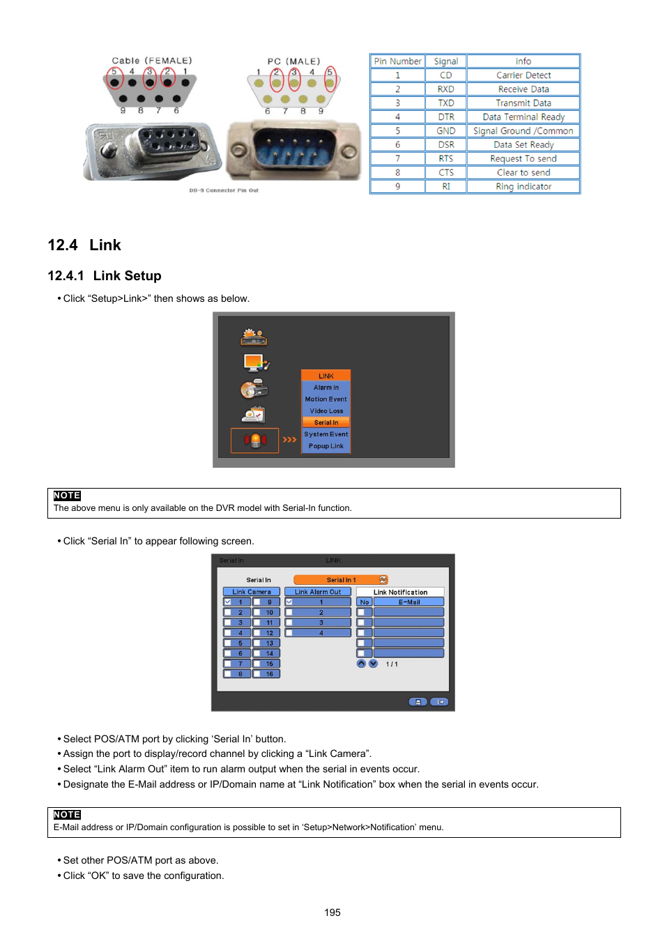 Link, 1 link setup | KT&C KVR-0412H User Manual | Page 195 / 219