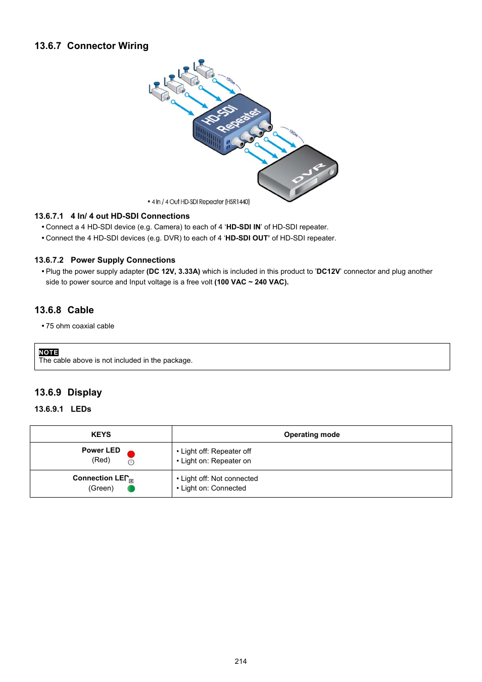 Connector wiring, 8 cable, 9 display | KT&C KVR-0412H User Manual | Page 214 / 219
