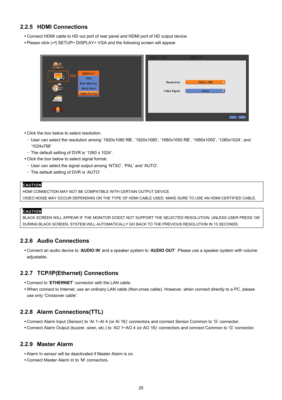 5 hdmi connections, 6 audio connections, 7 tcp/ip(ethernet) connections | 8 alarm connections(ttl), 9 master alarm | KT&C KVR-0412H User Manual | Page 25 / 219