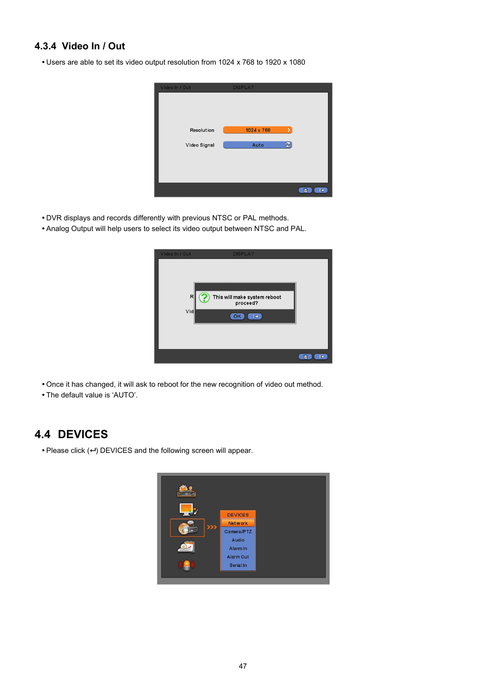 4 devices, 4 video in / out | KT&C KVR-0412H User Manual | Page 47 / 219