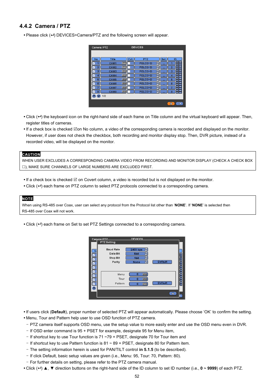 2 camera / ptz | KT&C KVR-0412H User Manual | Page 52 / 219