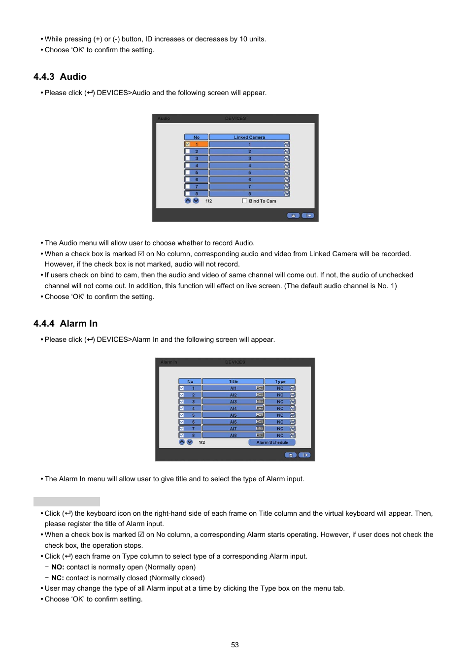 3 audio, 4 alarm in | KT&C KVR-0412H User Manual | Page 53 / 219